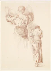 Vrouwelijke - Draperiestudies, studies van vrouwelijke draperie gezien van de achterkant
